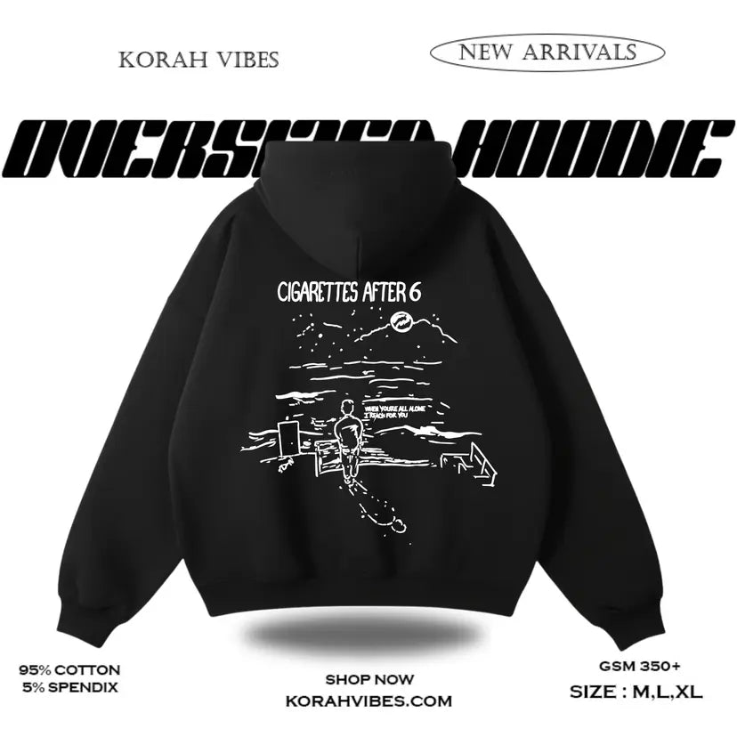 SIGRATE AFTER SIX PREMIUM OVERSIZED BLACK HOODIE
