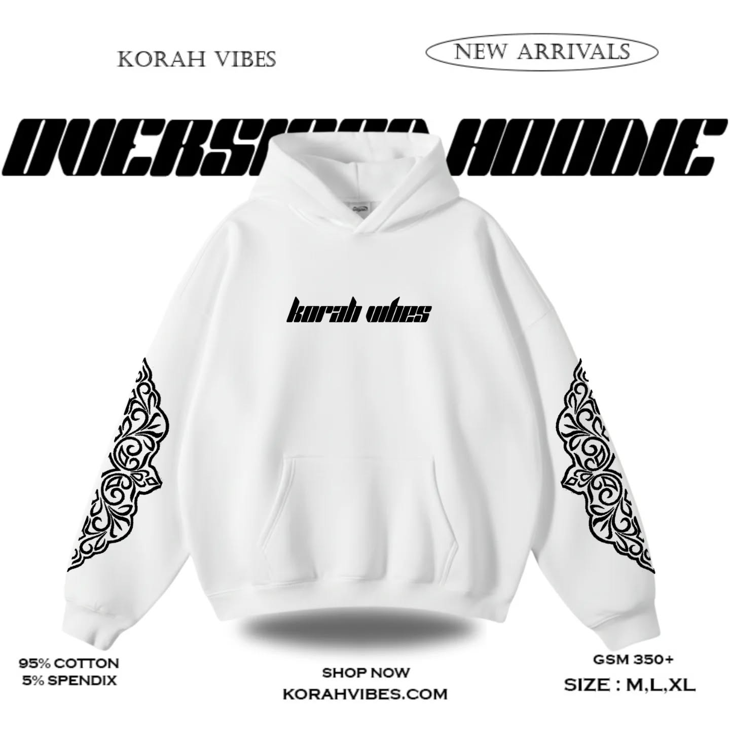 KORAHVIBES PREMIUM OVERSIZED WHITE HOODIE