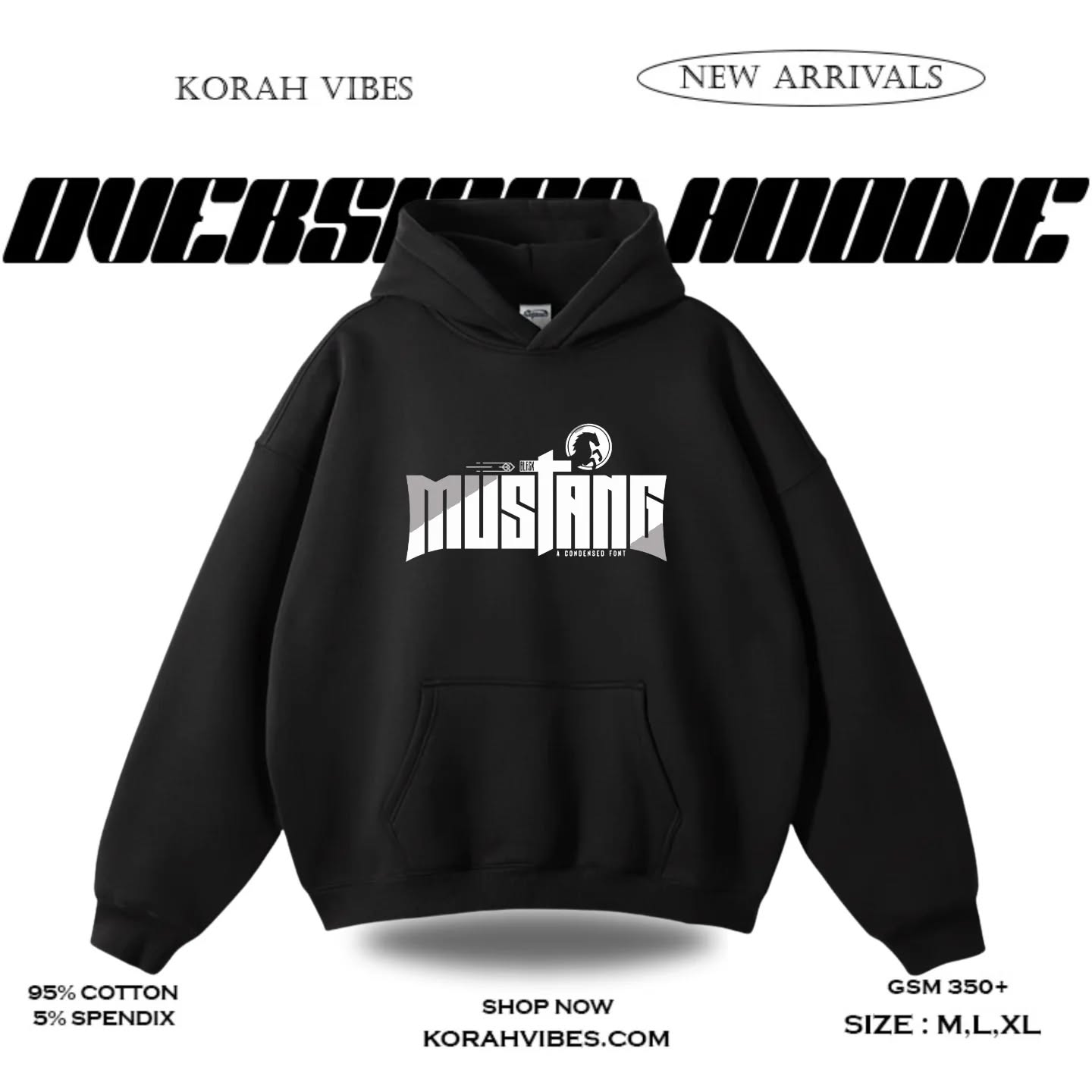MUSTANG PREMIUM OVERSIZED BLACK HOODIE