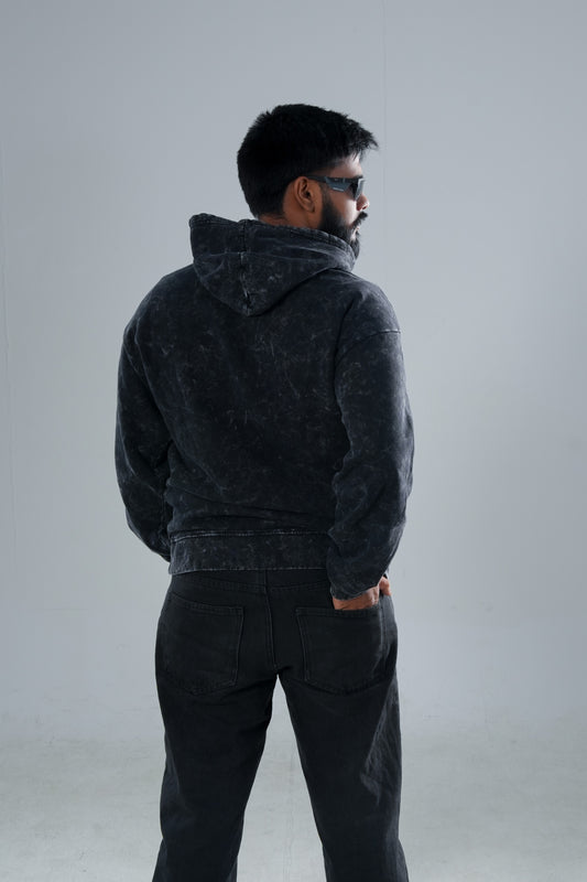 PREMIUM ACID WASH SOLID ESSENTIAL HOODIE.