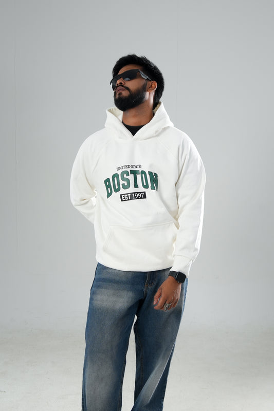 BOSTON EDDITION PREMIUM OVERSIZED OFF-WHITE HOODIE.