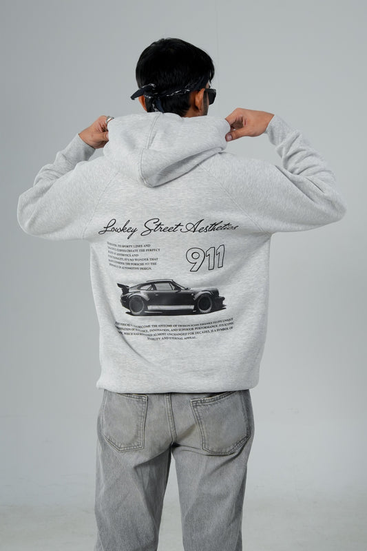 LOWKEY PORSHCE EDDITION PREMIUM OVERSIZED GRAY HOODIE.