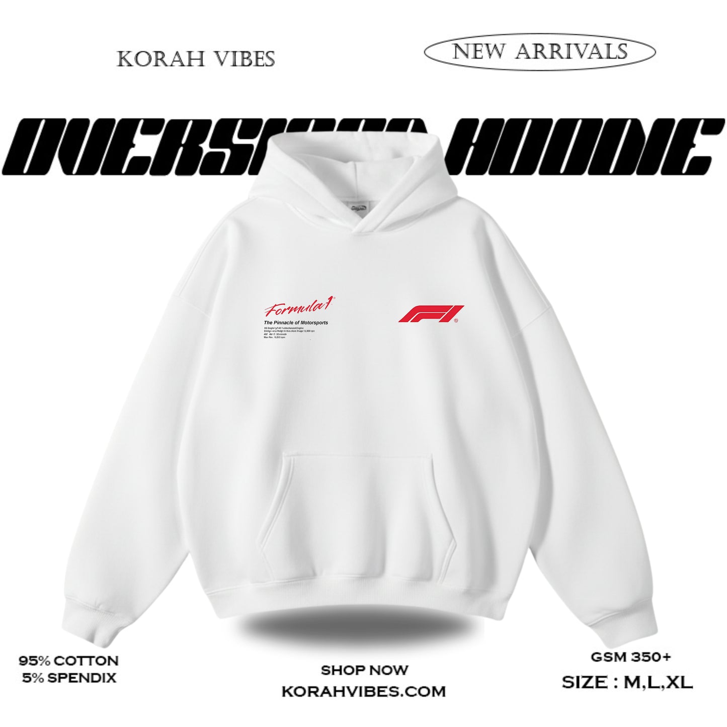 F1 PREMIUM OVERSIZED WHITE HOODIE