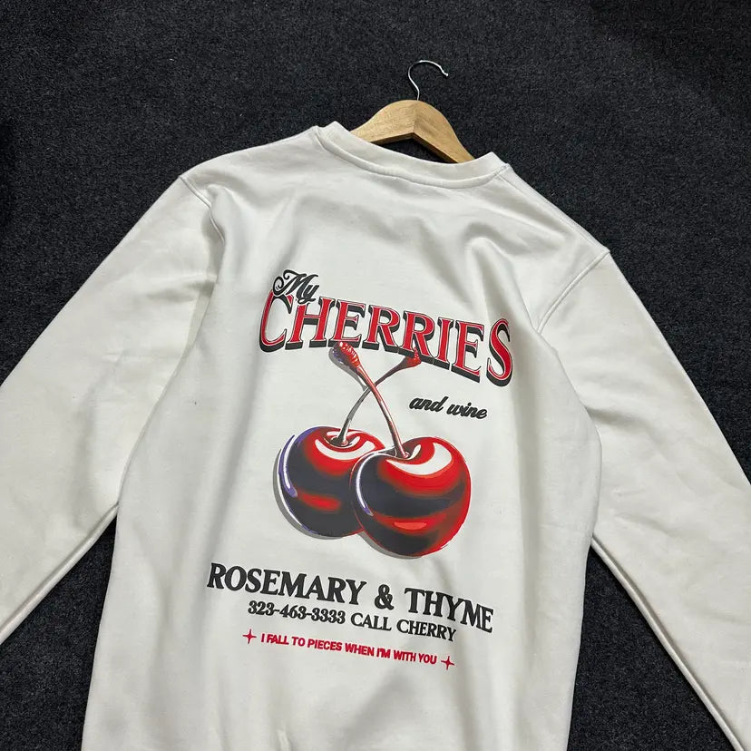 CHERRIES WHITE PREMIUM OVERSIZED SWEATSHIRT