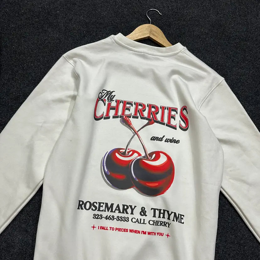 CHERRIES WHITE PREMIUM OVERSIZED SWEATSHIRT