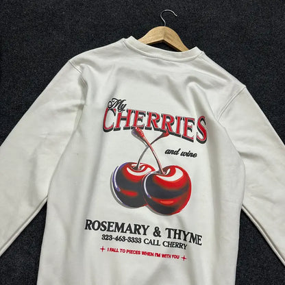 CHERRIES WHITE PREMIUM OVERSIZED SWEATSHIRT