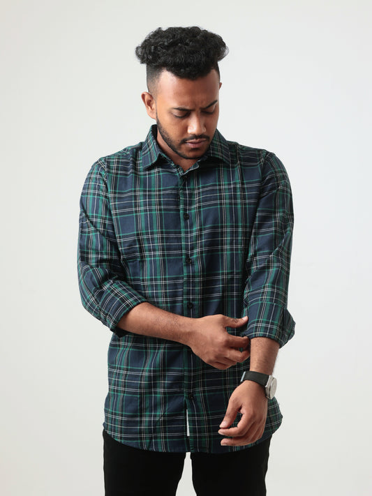 SEA GREEN CHECK COTTON SHIRT
