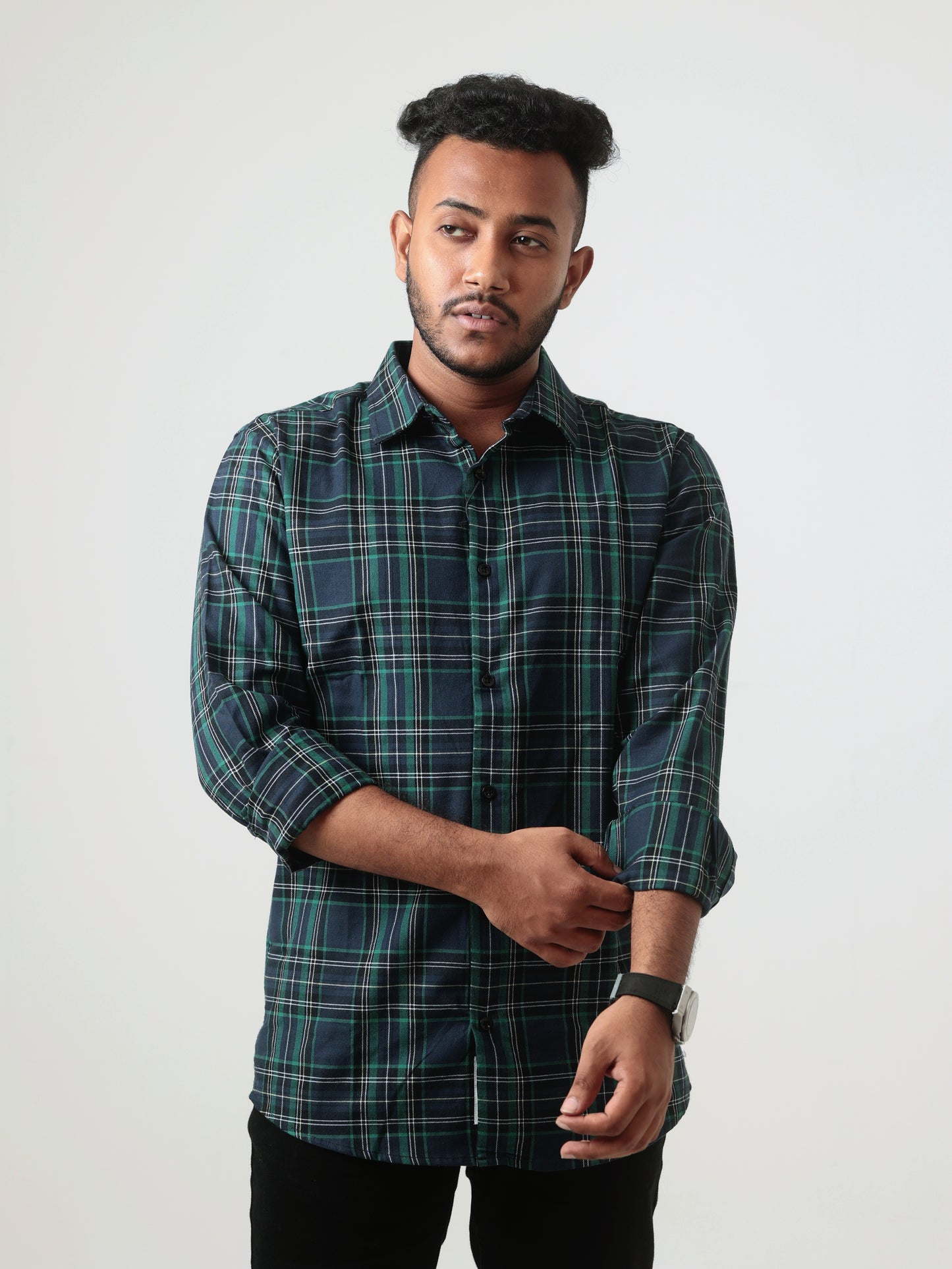 SEA GREEN CHECK COTTON SHIRT