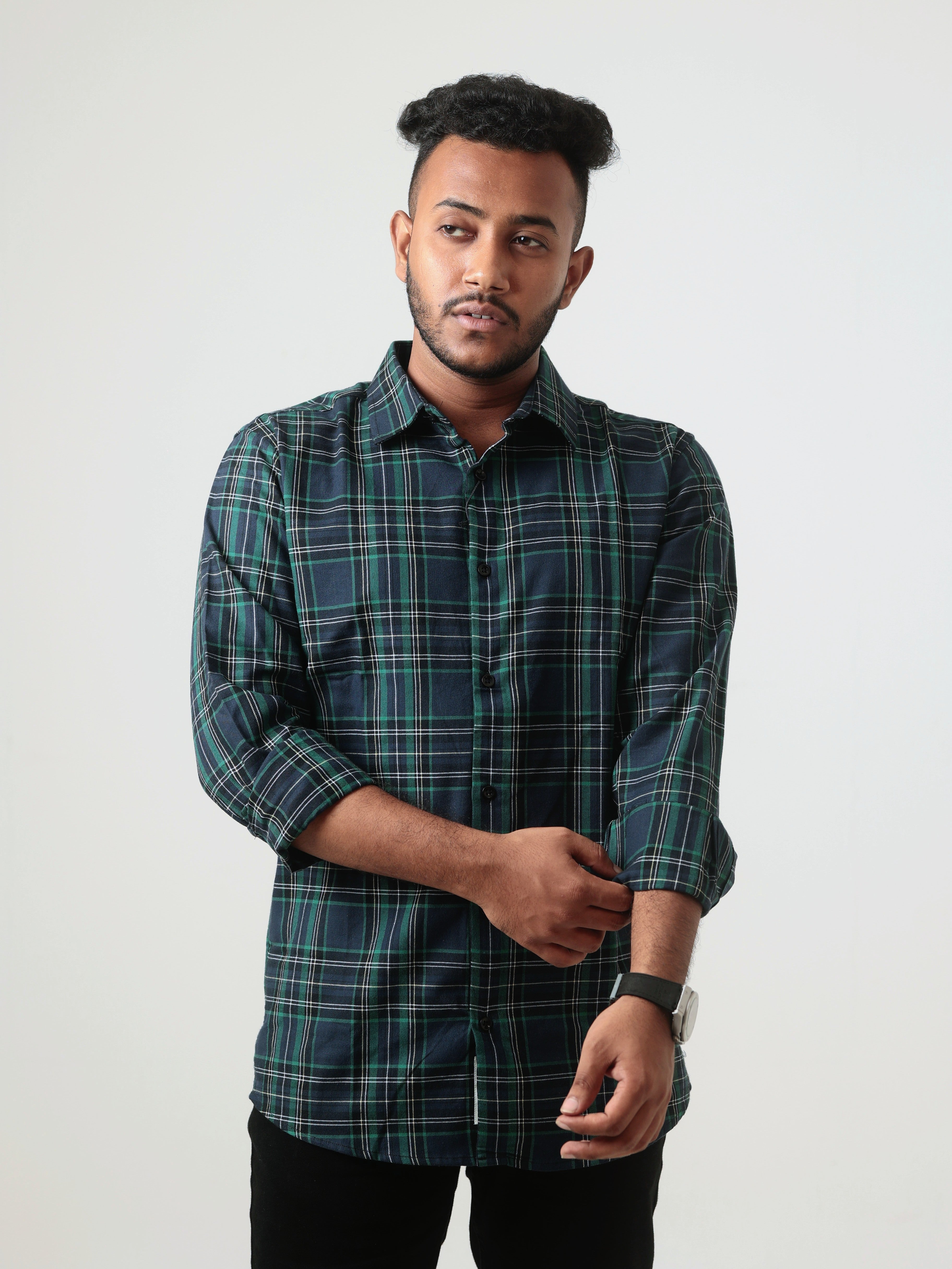 SEA GREEN CHECK COTTON SHIRT