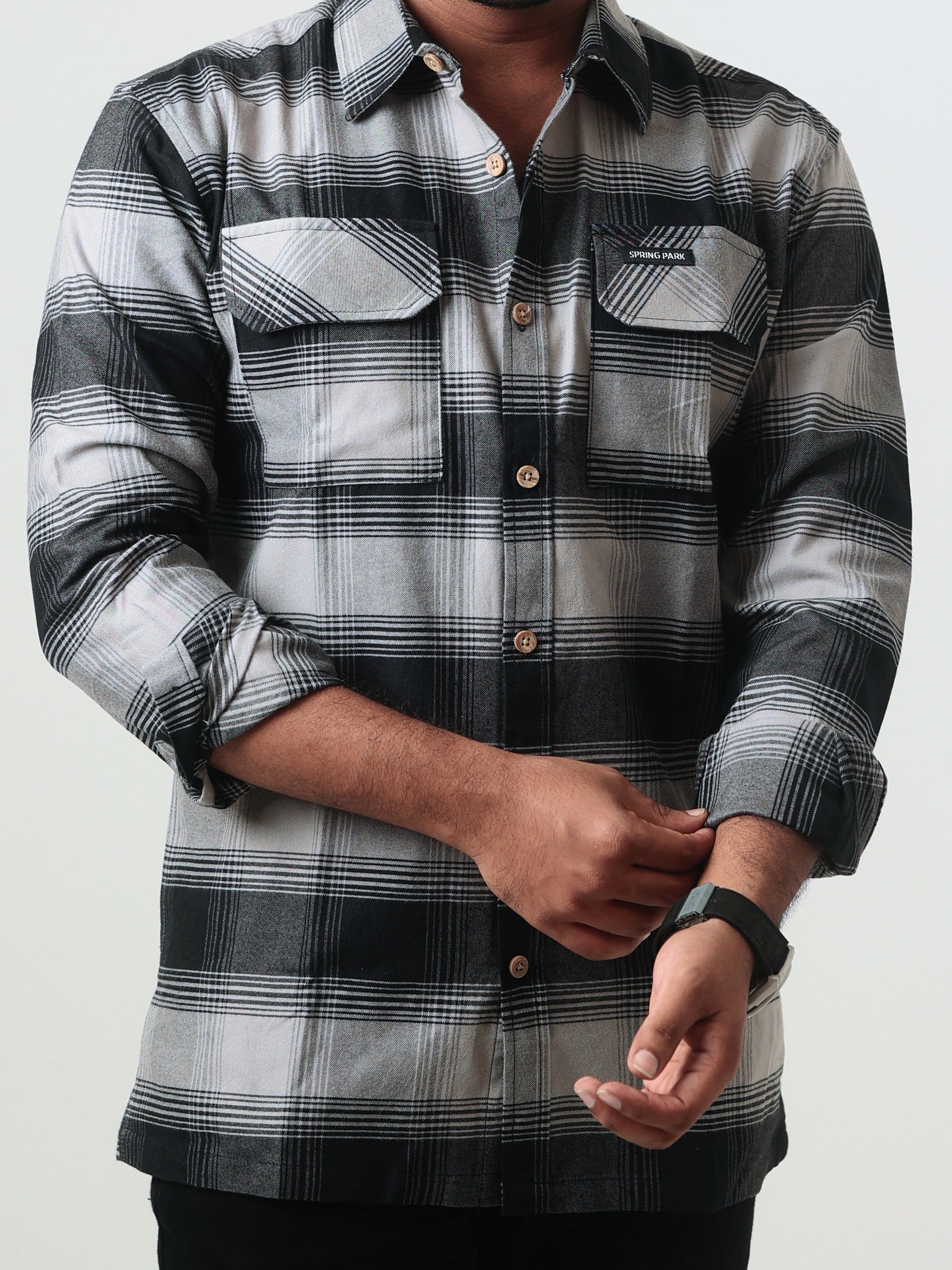 CHARCOL BLACK CHECK FLANNEL COTTON SHIRT