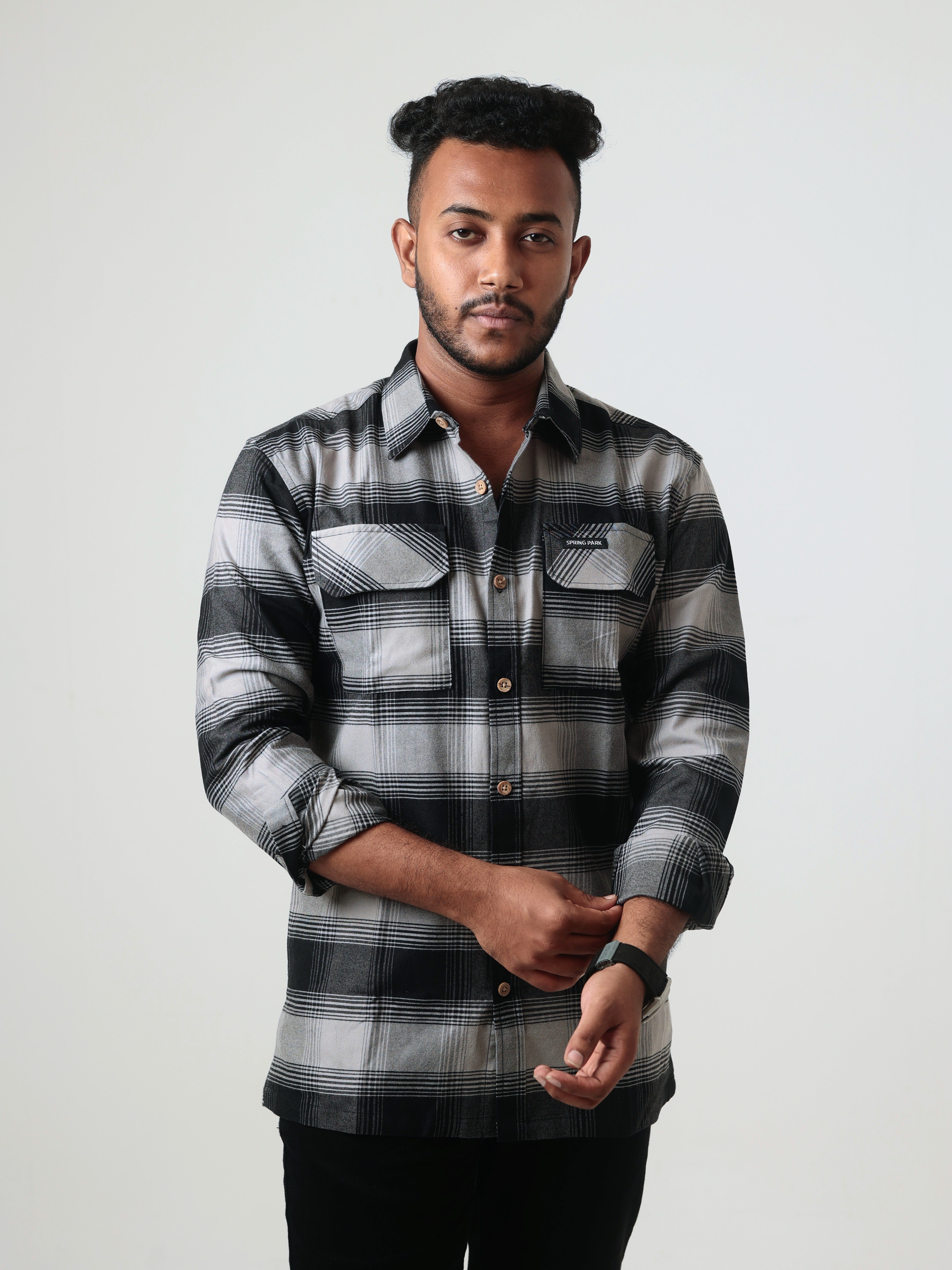 CHARCOL BLACK CHECK FLANNEL COTTON SHIRT