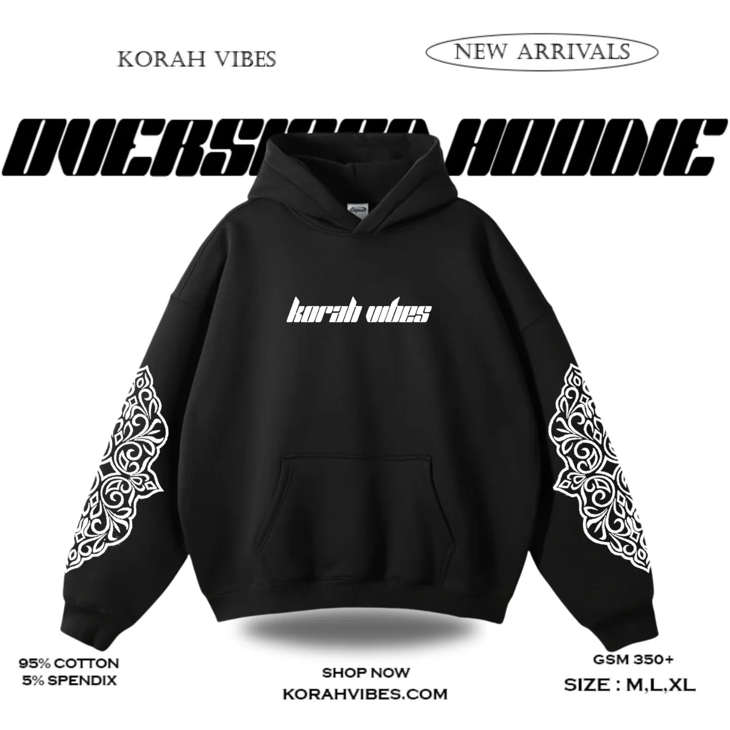 KORAHVIBES PREMIUM OVERSIZED BLACK HOODIE