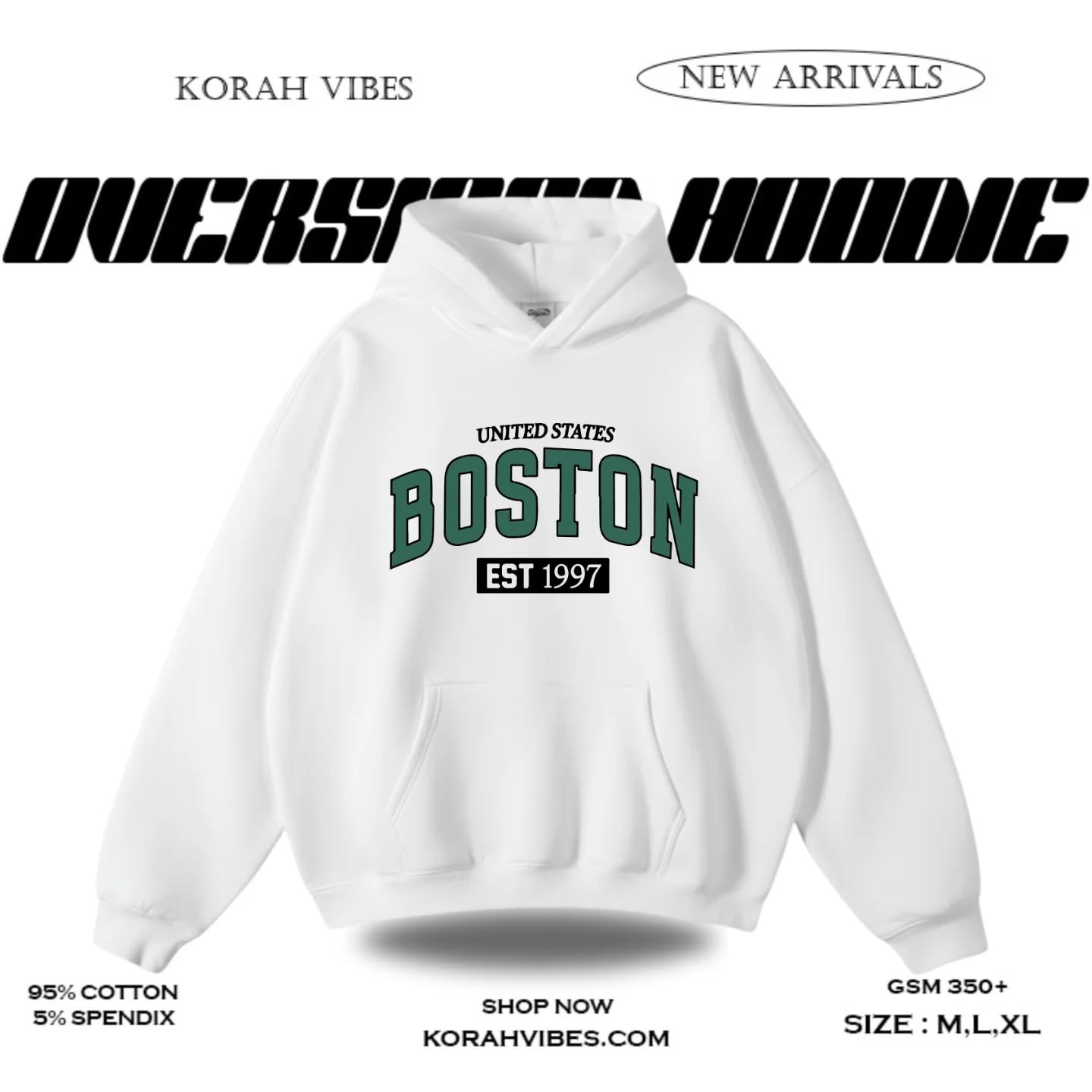 BOSTON PREMIUM OVERSIZED WHITE HOODIE