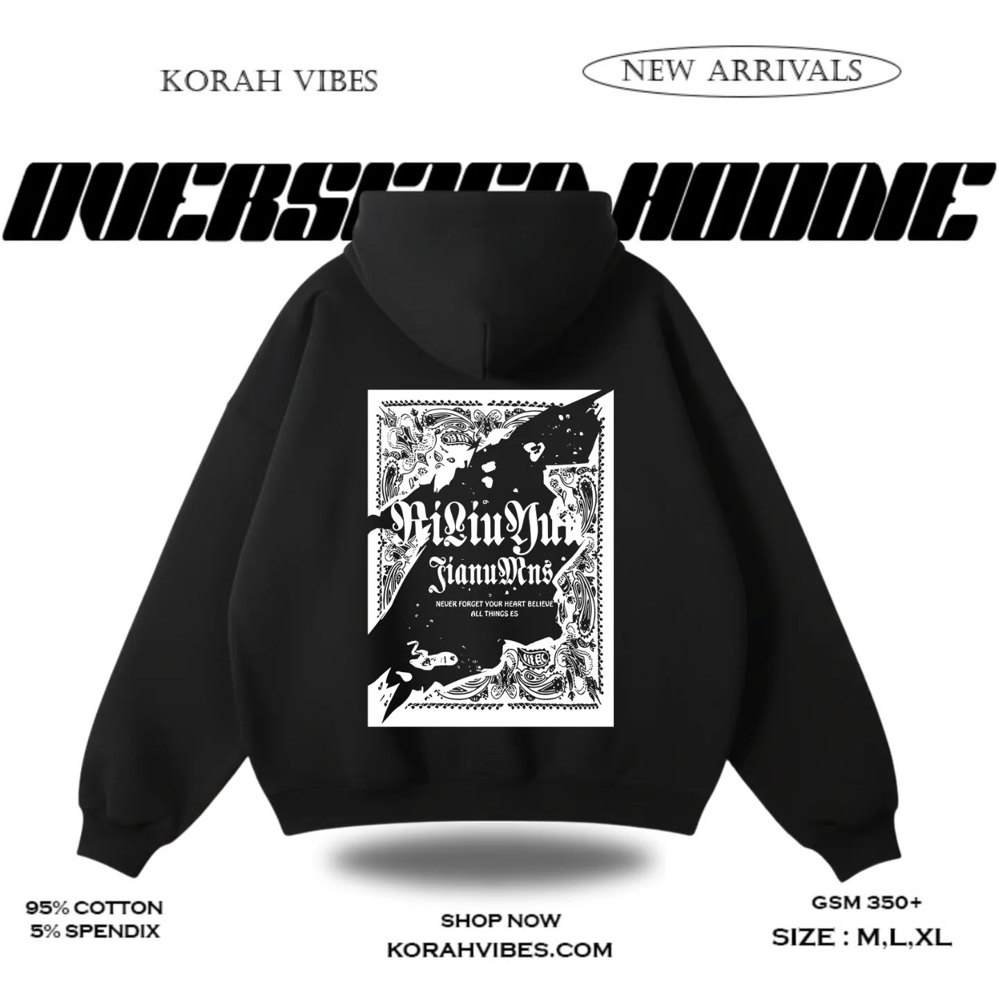 NEVER FORGET PREMIUM OVERSIZED BLACK HOODIE