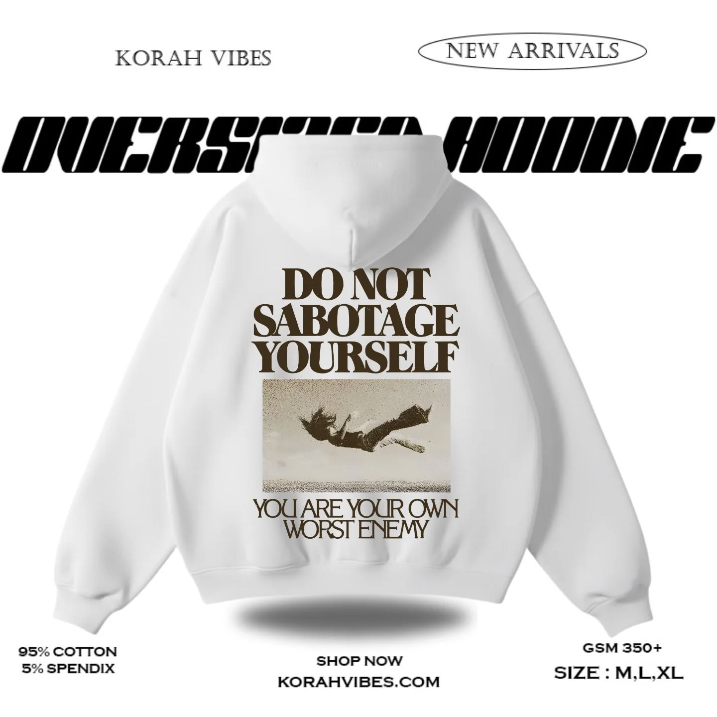 SABOTAGE PREMIUM OVERSIZED WHITE HOODIE