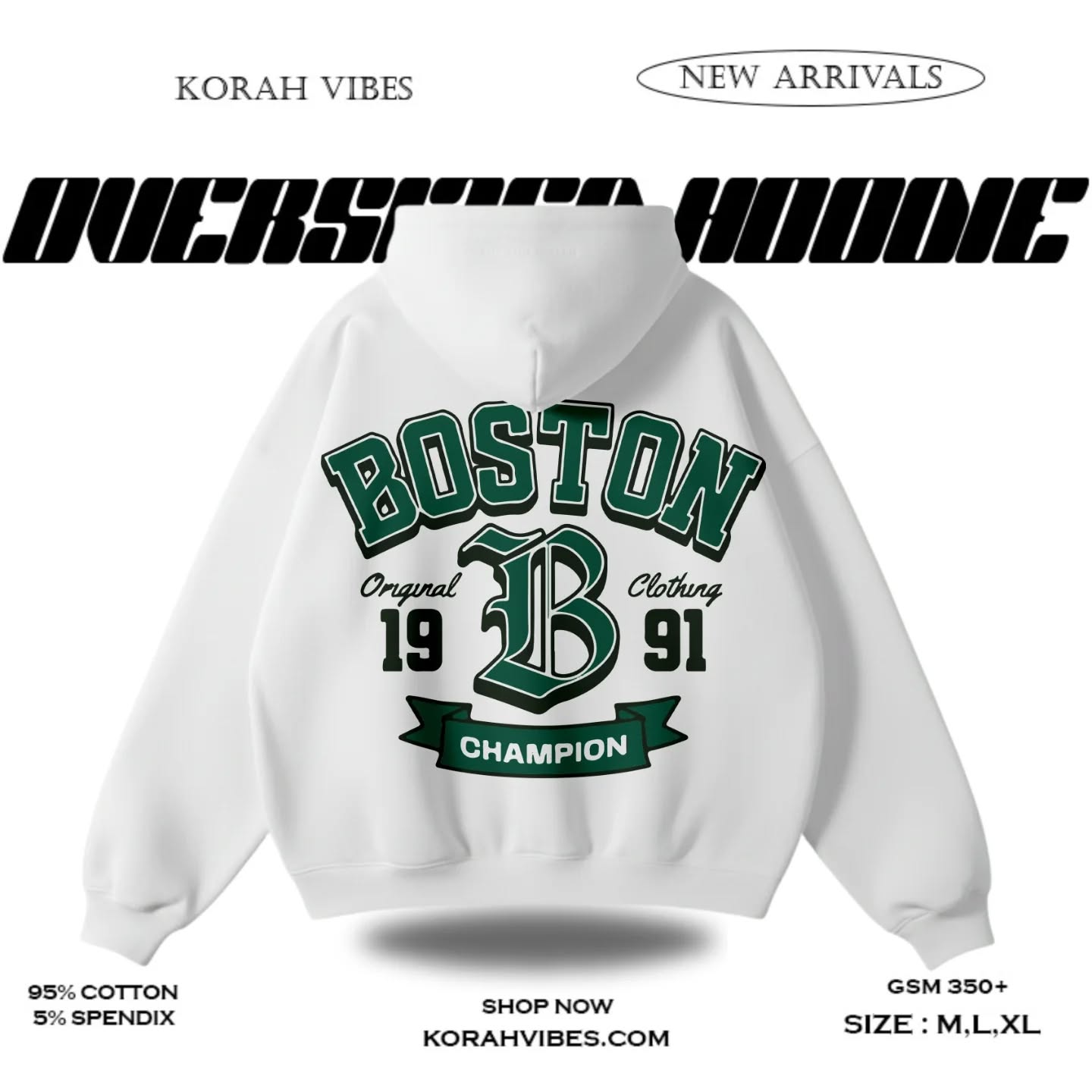 BOSTON PREMIUM OVERSIZED WHITE HOODIE