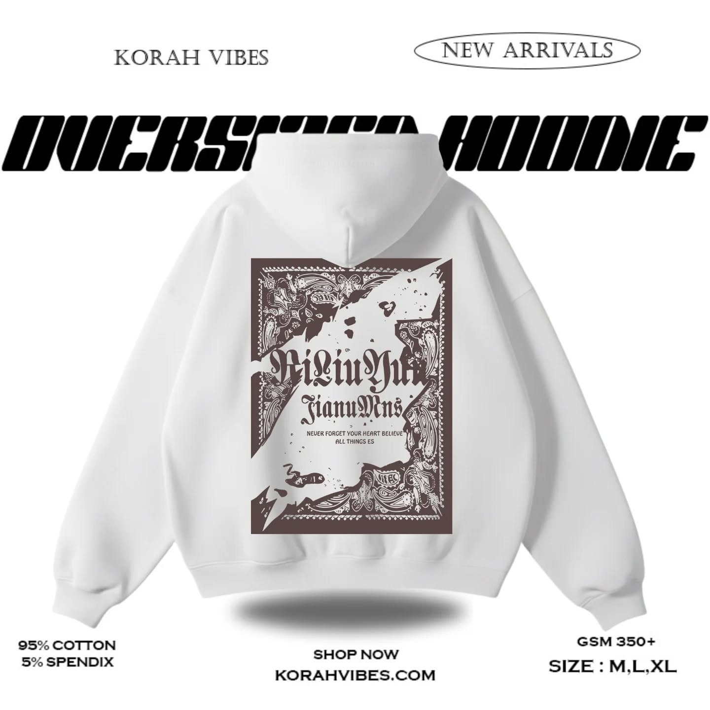 NEVER FORGET PREMIUM OVERSIZED WHITE HOODIE