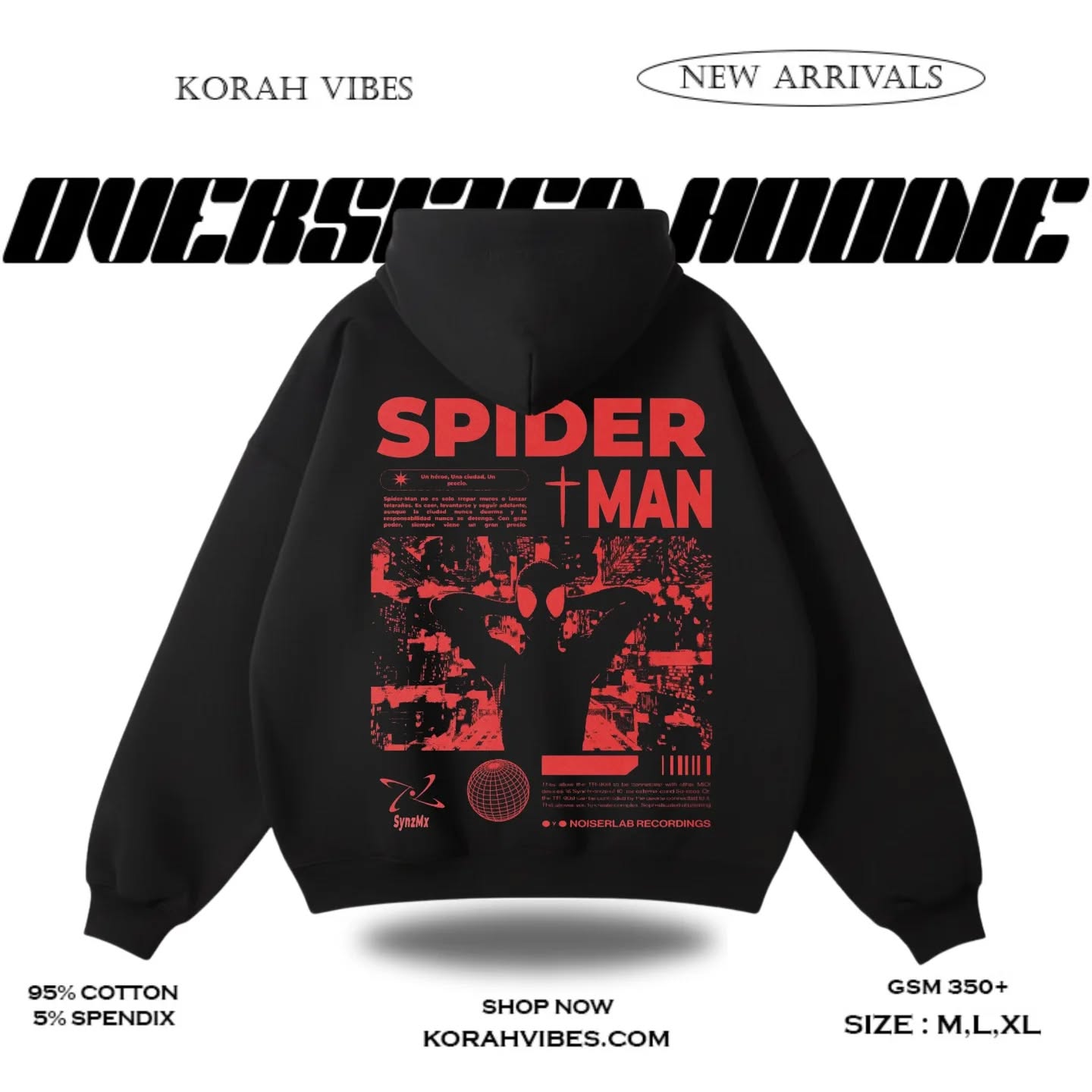 SPIDERMAN PREMIUM OVERSIZED BLACK  HOODIE