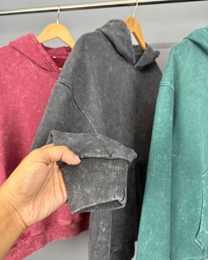 BLACK ACID WASH PREMIUM OVERSIZED HOODIE