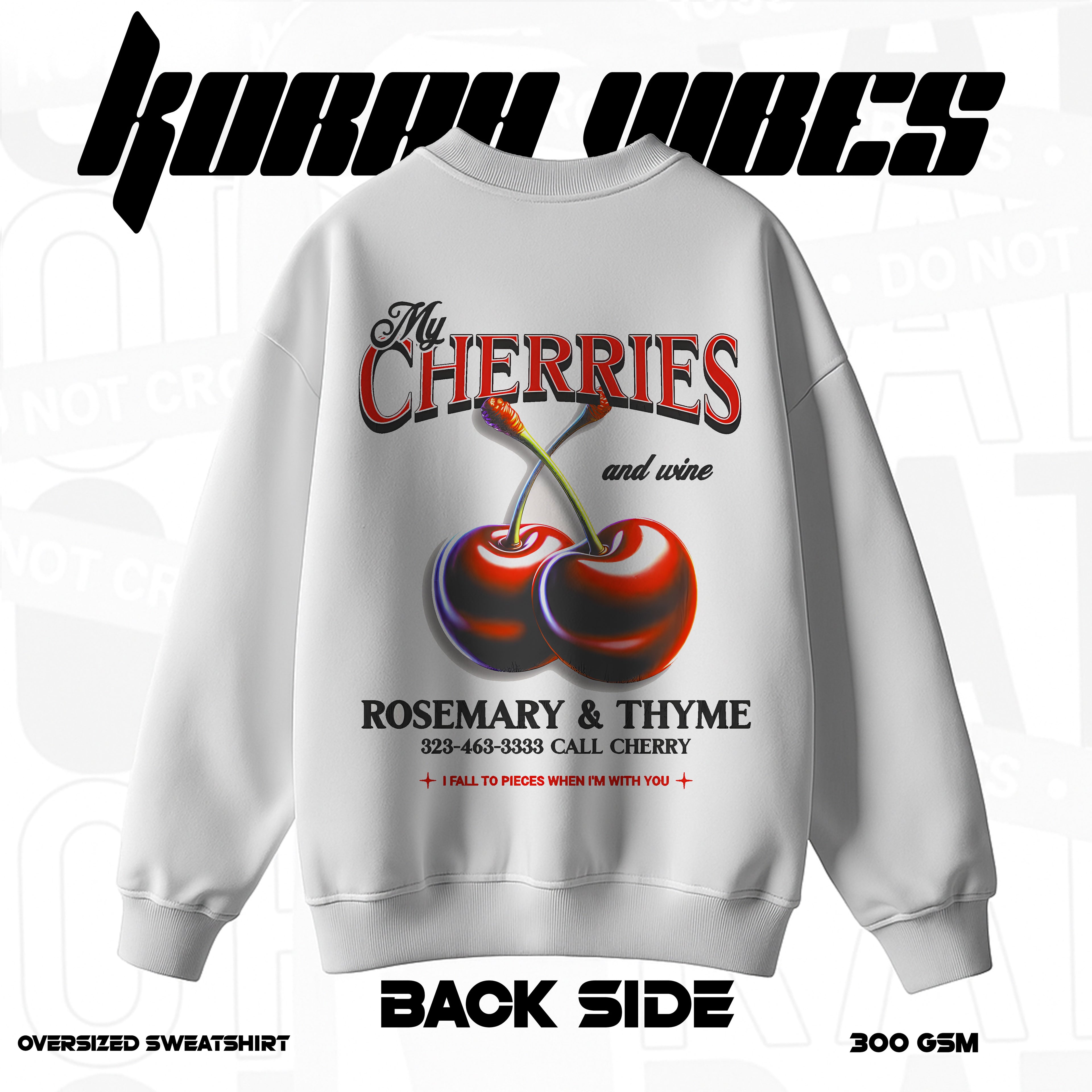CHERRIES WHITE PREMIUM OVERSIZED SWEATSHIRT