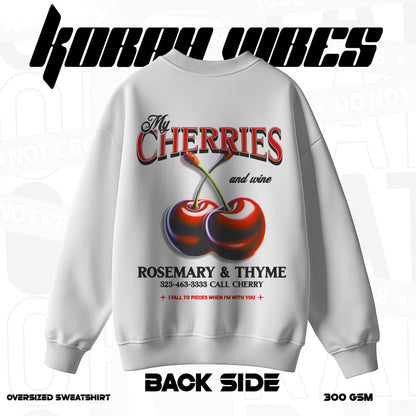 CHERRIES WHITE PREMIUM OVERSIZED SWEATSHIRT