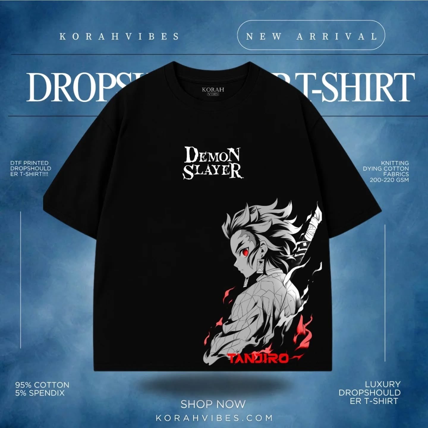 DEMON SLAYER FRONT BLACK DROPSHOULDER TSHIRT