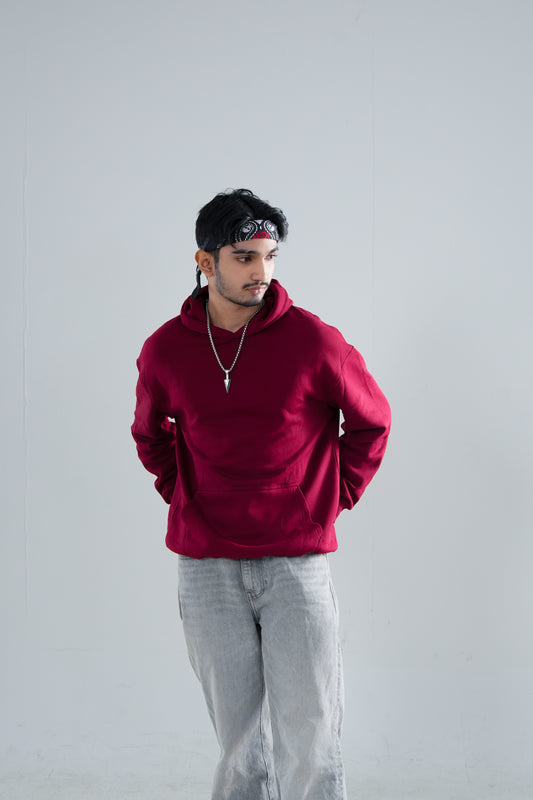 PREMIUM MAROON SOLID ESSENTIAL HOODIE.