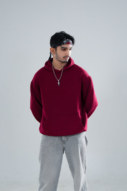 PREMIUM MAROON SOLID ESSENTIAL HOODIE.