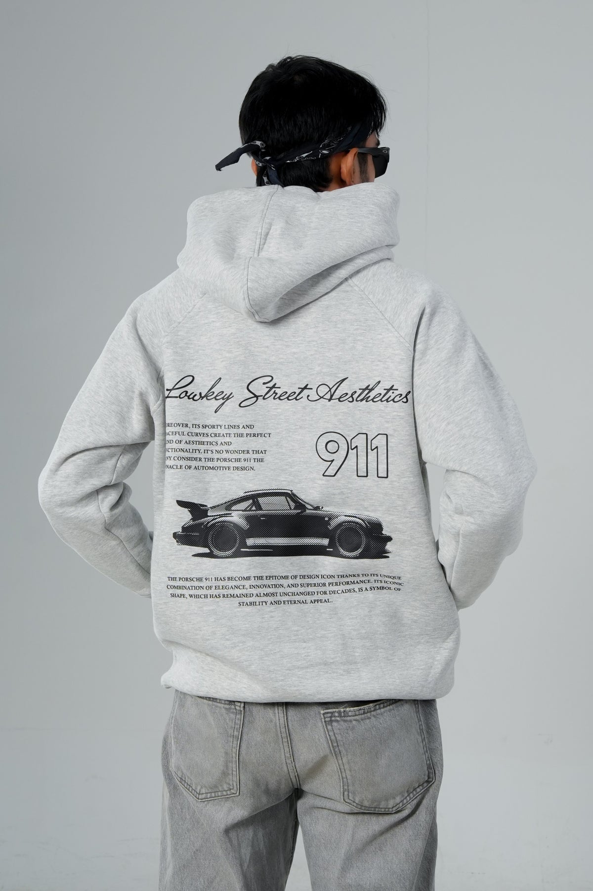 LOWKEY PORSHCE EDDITION PREMIUM OVERSIZED GRAY HOODIE.