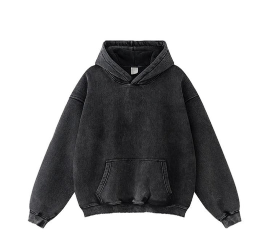 BLACK ACID WASH PREMIUM OVERSIZED HOODIE