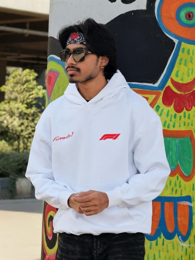 F1 PREMIUM OVERSIZED WHITE HOODIE