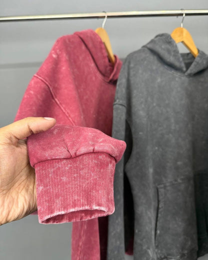 MAROON ACID WASH PREMIUM OVERSIZED HOODIE