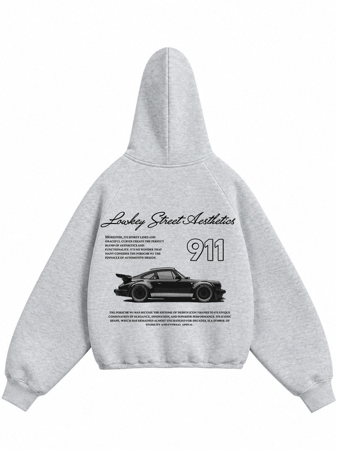 LOWKEY PORSHCE EDDITION PREMIUM OVERSIZED GRAY HOODIE.