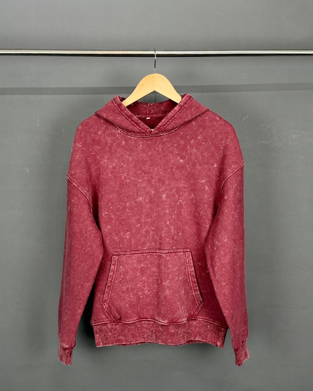 MAROON ACID WASH PREMIUM OVERSIZED HOODIE