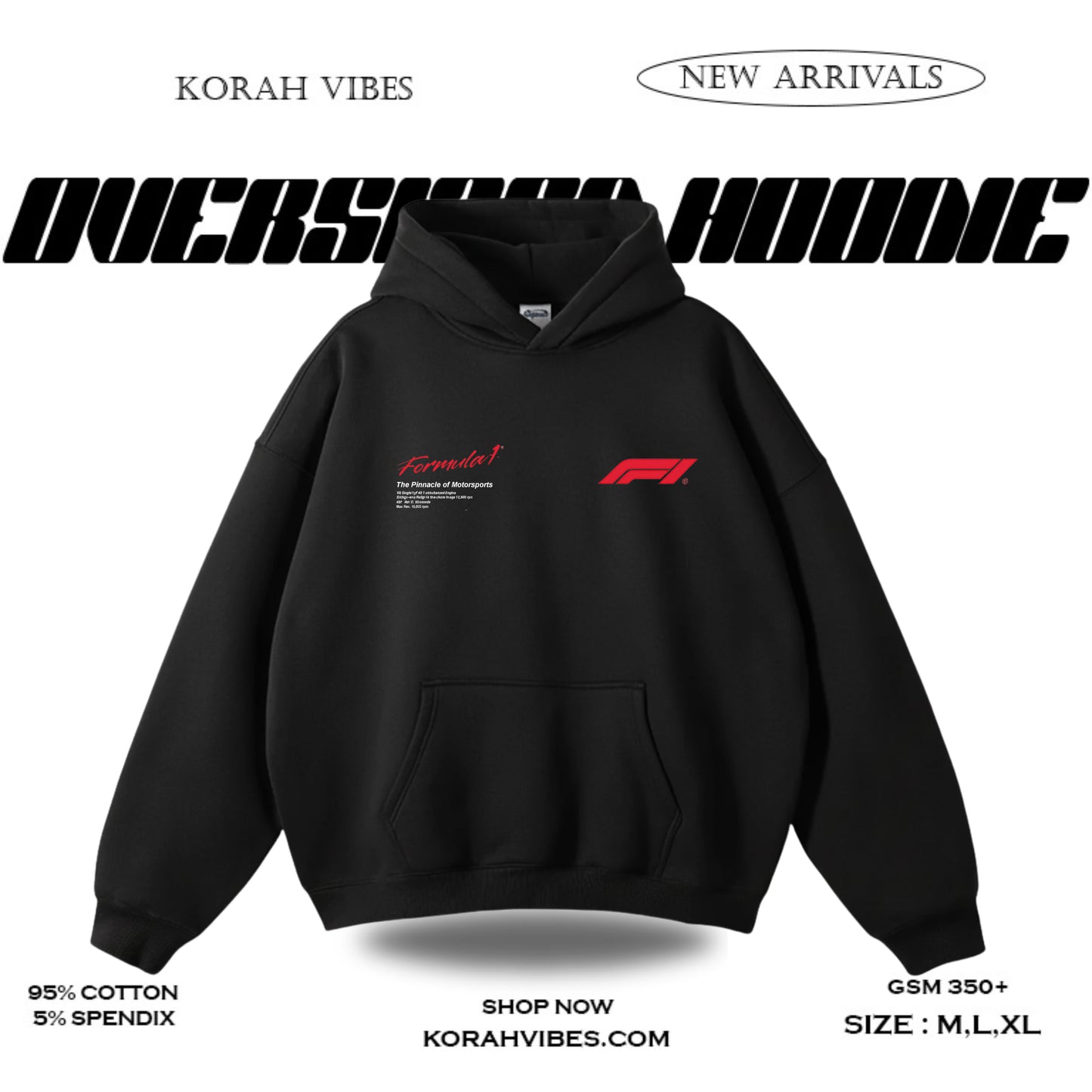 F1 PREMIUM OVERSIZED BLACK  HOODIE