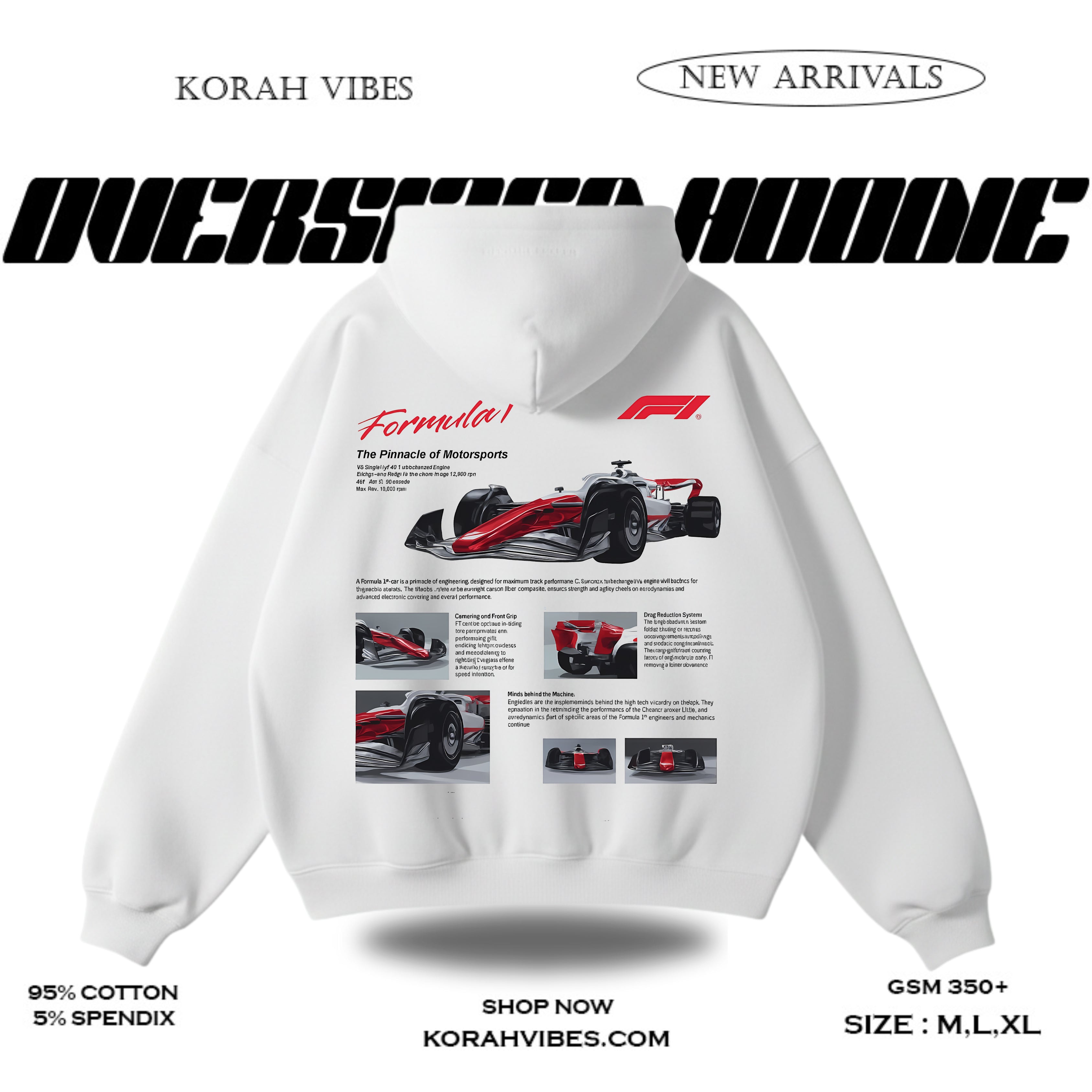 F1 PREMIUM OVERSIZED WHITE HOODIE