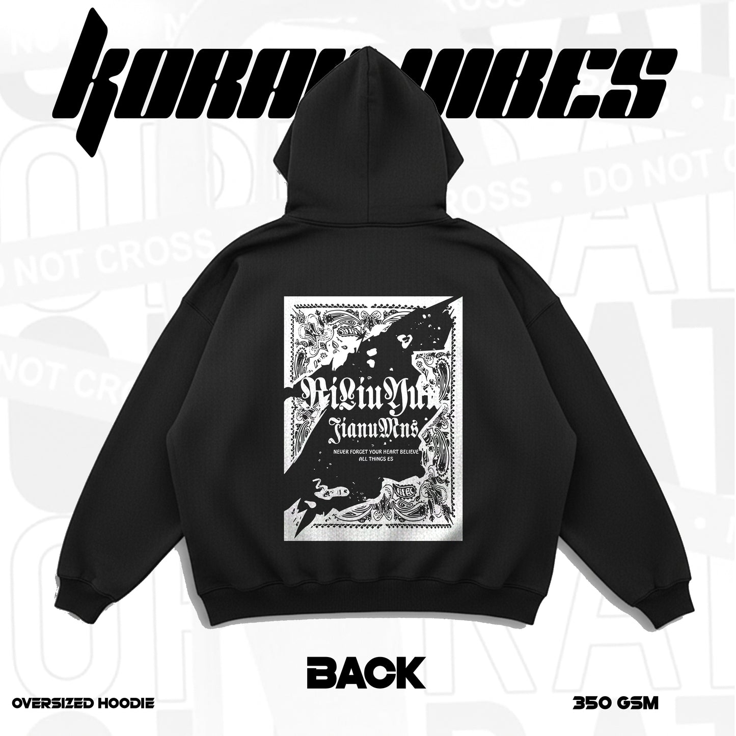 NEVER FORGET PREMIUM OVERSIZED BLACK HOODIE